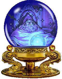a crystal ball with a wizard inside