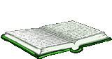 an old style GIF of an open pixel art book with a green cover. its pages flip every few seconds.